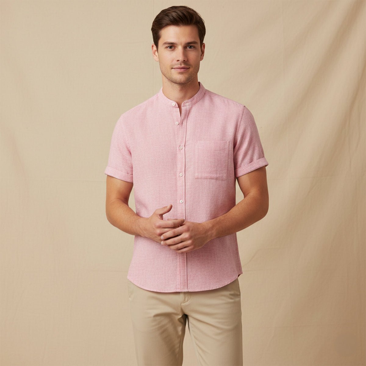 Men's Linen Shirt - Oversized Fit Short Sleeve Button Front - Hudson Harper - Men Shirt