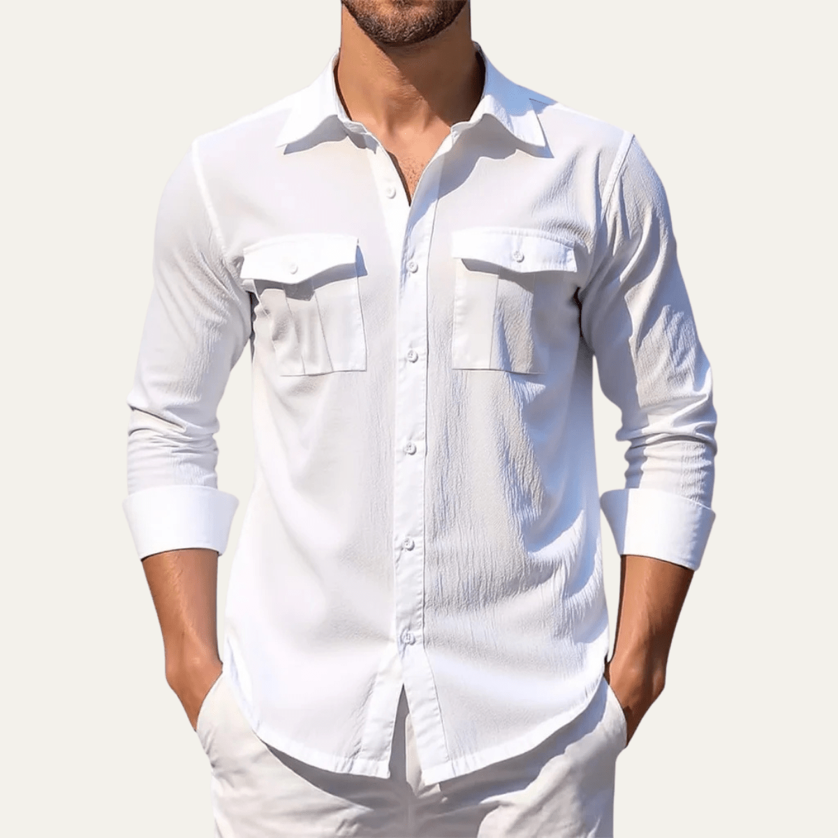 Men's Linen Shirt - Regular Fit Classic Collar Button Placket - Hudson Harper - Men Shirt
