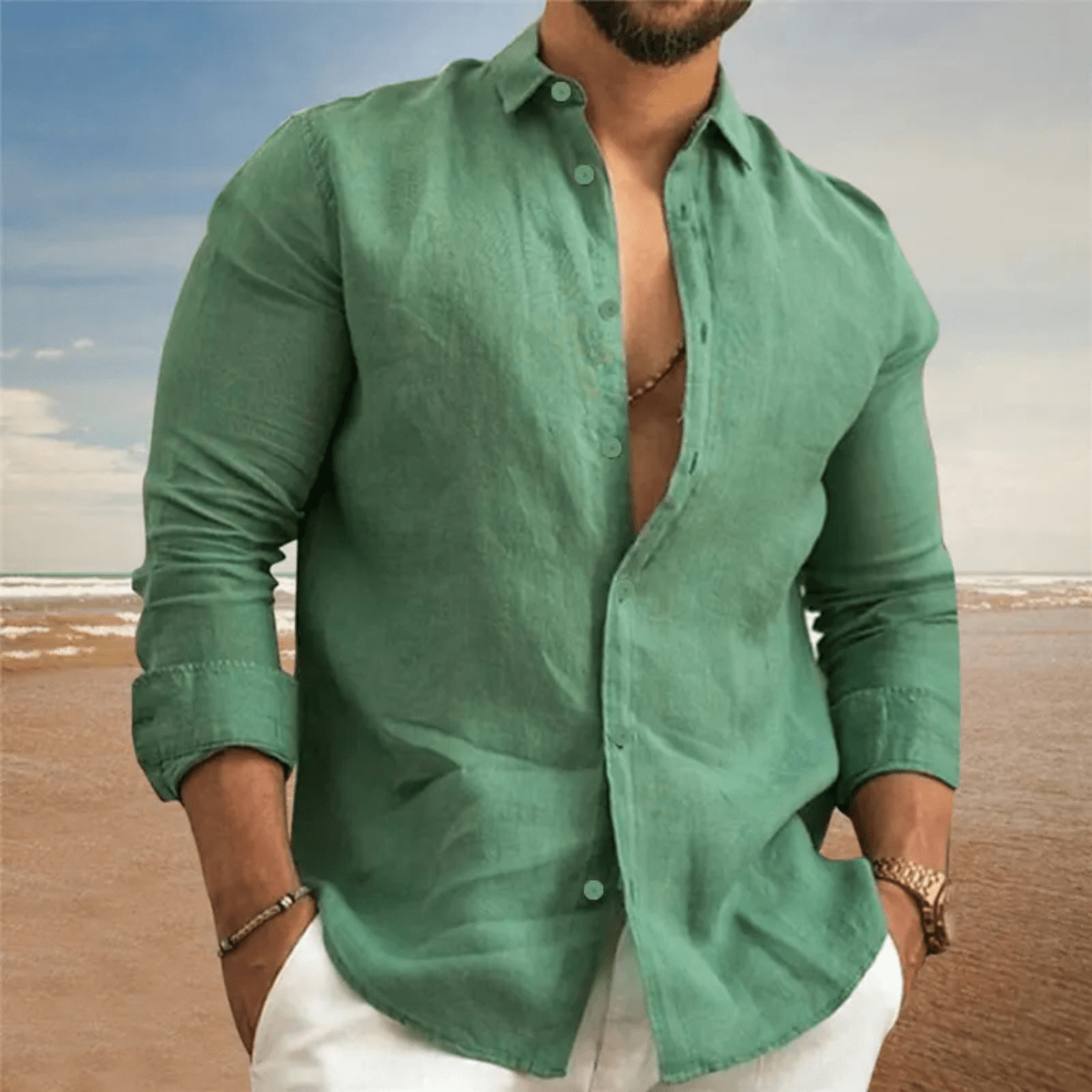 Men's Linen Shirt - Regular Fit Long Sleeve Button Down - Hudson Harper - Men Shirt