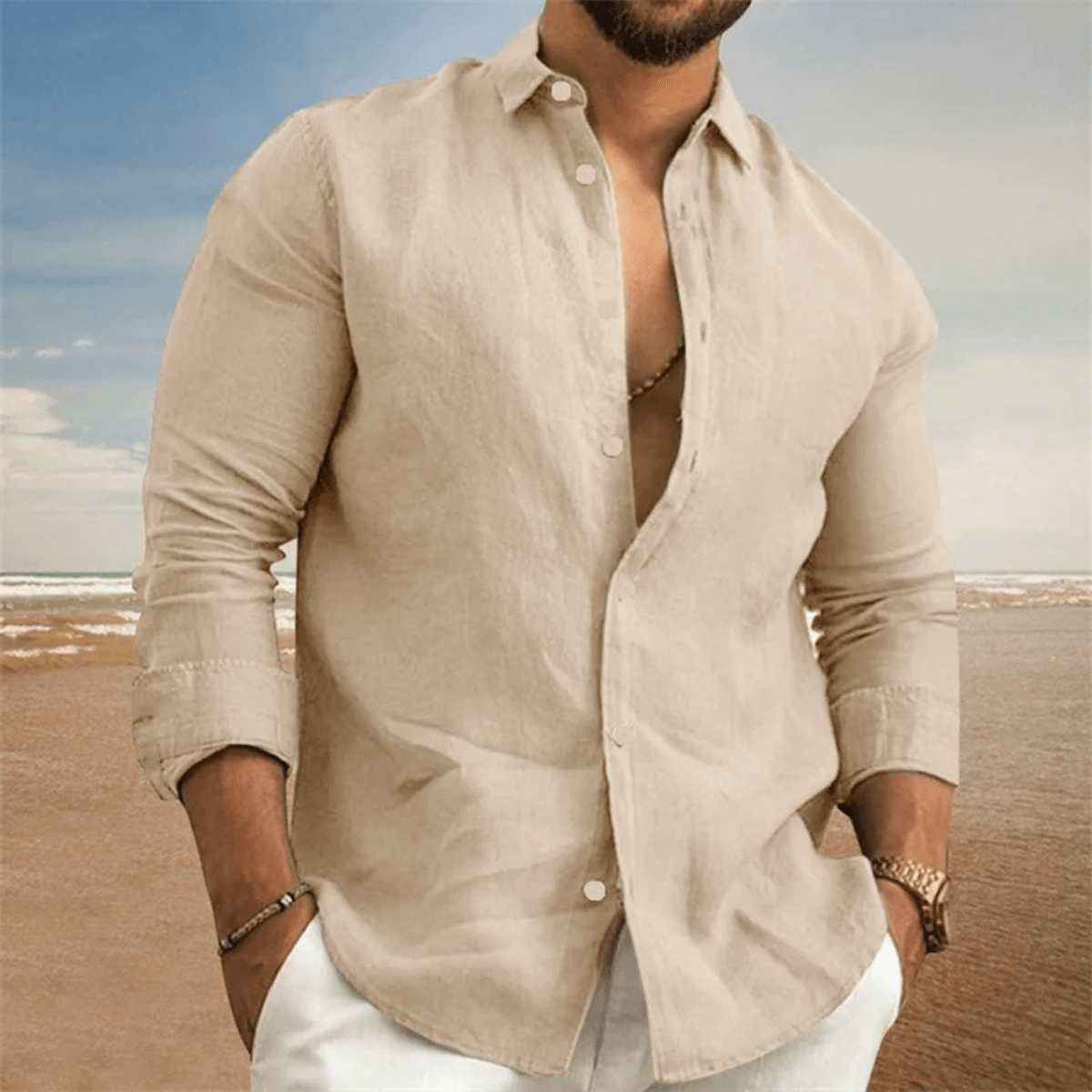 Men's Linen Shirt - Regular Fit Long Sleeve Button Down - Hudson Harper - Men Shirt