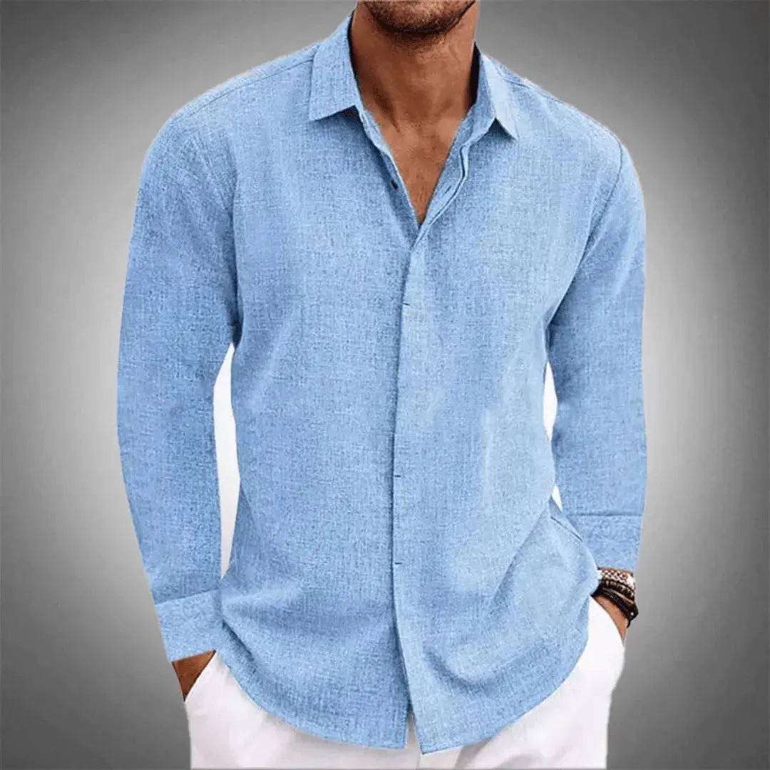 Men's Linen Shirt - Regular Fit Long Sleeve Button Placket - Hudson Harper - Men Shirt