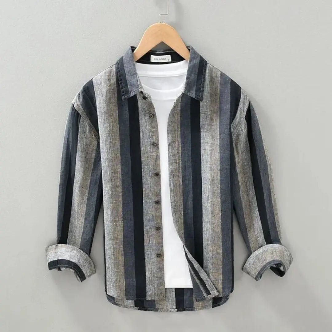 Men's Linen Shirt - Relaxed Fit Long Sleeve Button Closure - Hudson Harper - Men Shirt