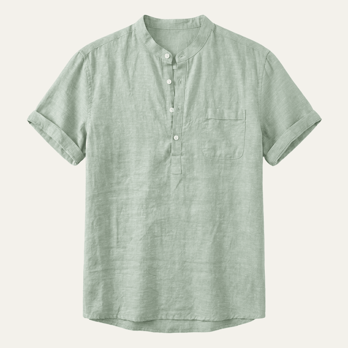 Men's Linen Shirt - Relaxed Fit Short Sleeve Henley Neck - Hudson Harper - Men Shirt
