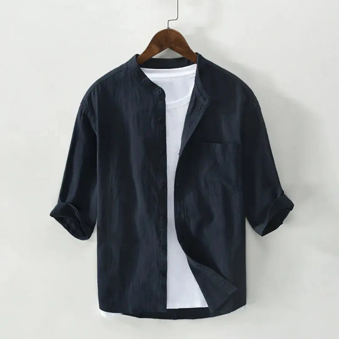 Men's Linen Shirt - Relaxed Fit Three Quarter Sleeve Button Front - Hudson Harper - Men Shirt