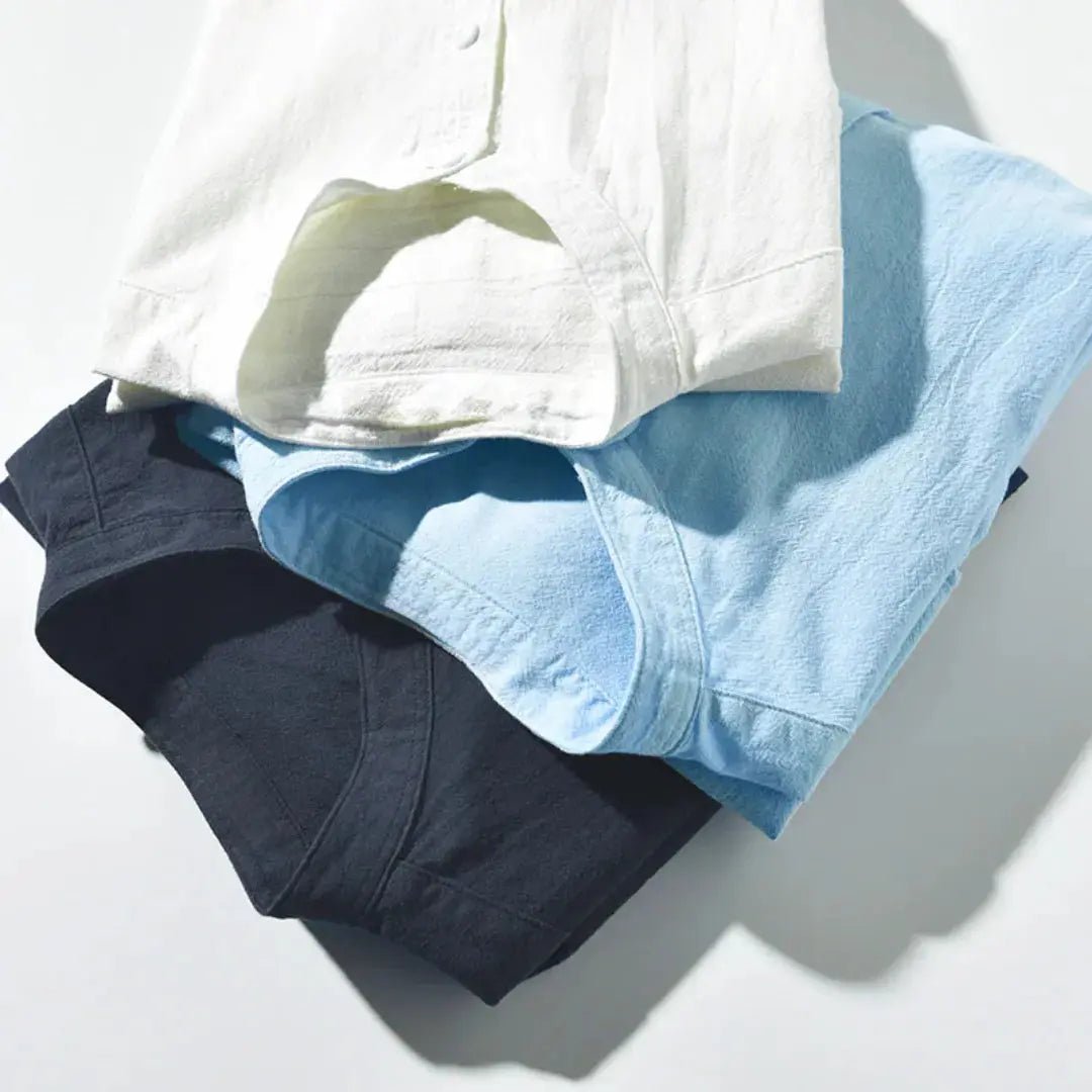 Men's Linen Shirt - Relaxed Fit Three Quarter Sleeve Button Front - Hudson Harper - Men Shirt
