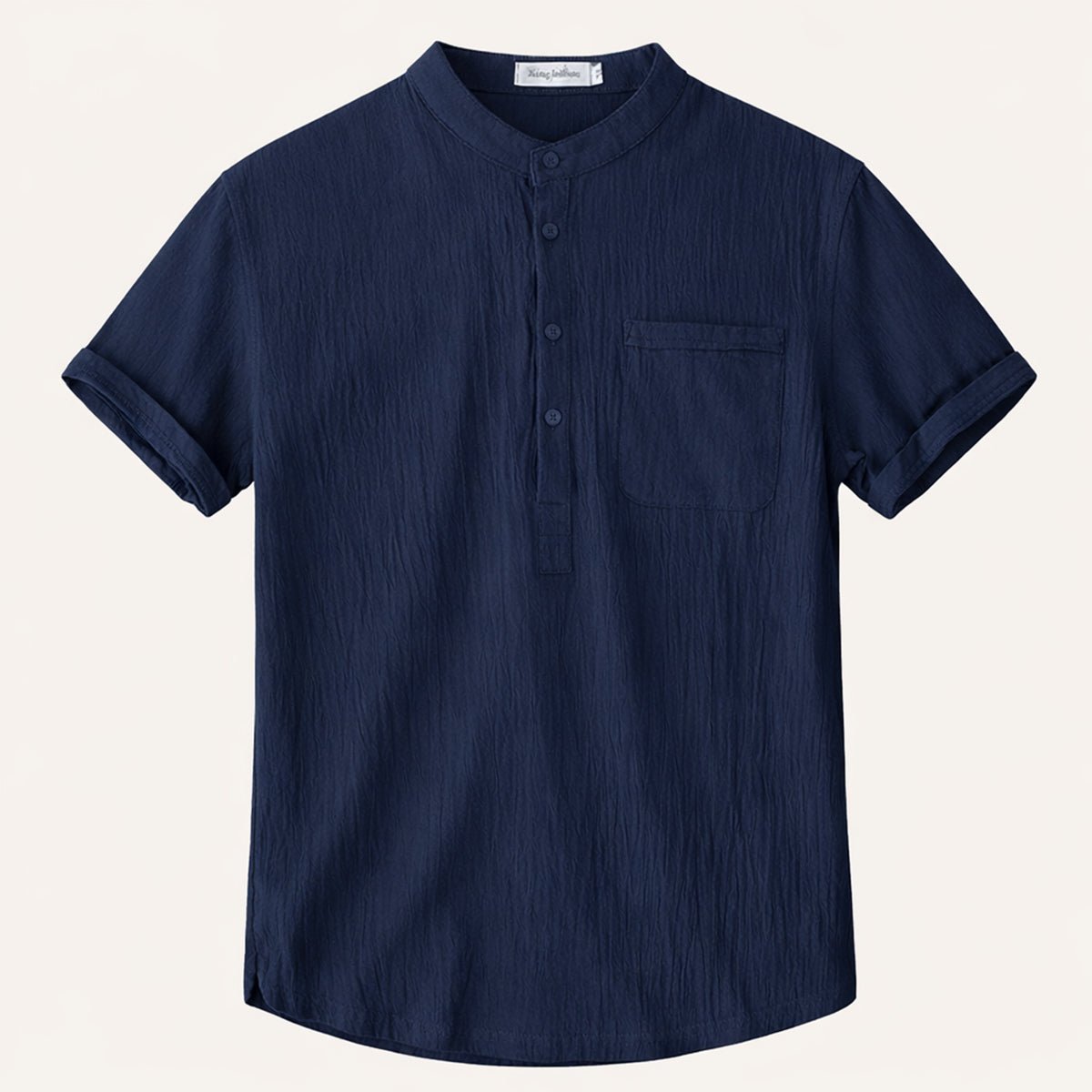 Men's Linen Shirt - Short Sleeve Henley Neck Pullover Style - Hudson Harper - Men Shirt