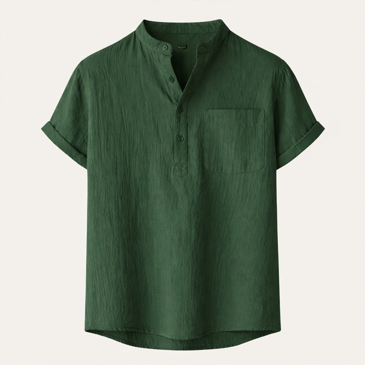 Men's Linen Shirt - Short Sleeve Loose Fit Henley Placket - Hudson Harper - Men Shirt