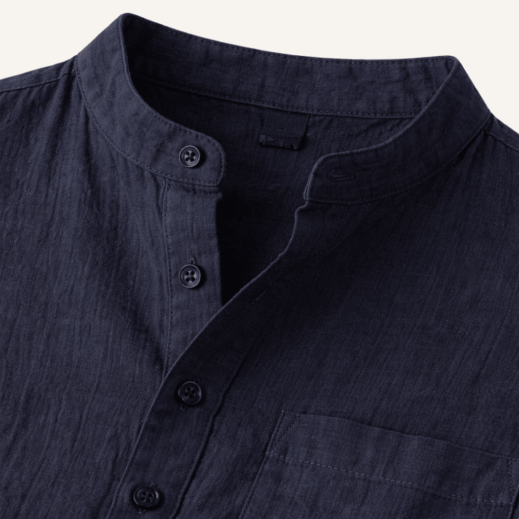 Men's Linen Shirt - Short Sleeve Loose Fit Henley Placket - Hudson Harper - Men Shirt