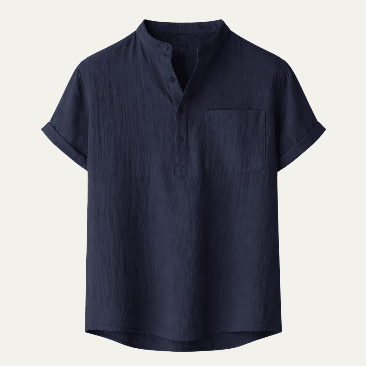 Men's Linen Shirt - Short Sleeve Loose Fit Henley Placket - Hudson Harper - Men Shirt