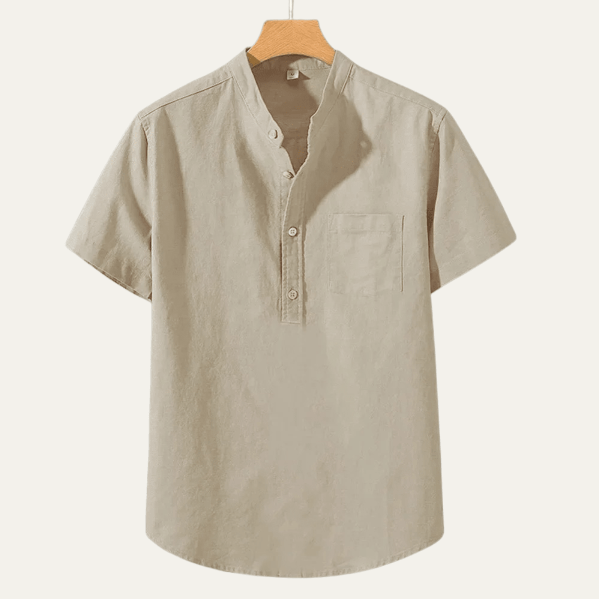Men's Linen Shirt - Short Sleeve Stand Collar Relaxed Fit - Hudson Harper - Men Shirt