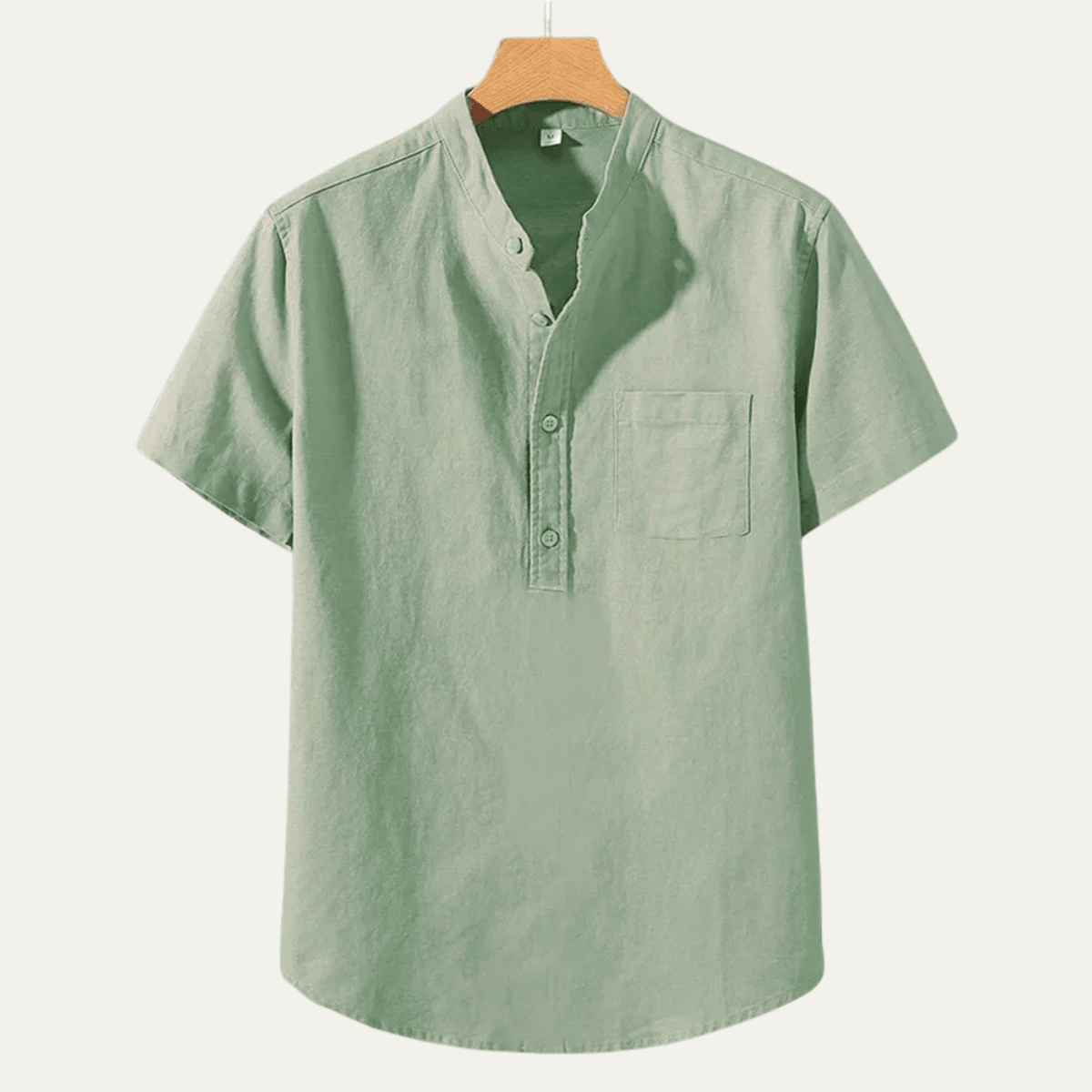 Men's Linen Shirt - Short Sleeve Stand Collar Relaxed Fit - Hudson Harper - Men Shirt