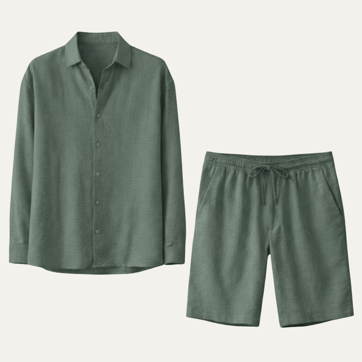 Men's Linen Shirt & Shorts Set - Long Sleeve Loose Fit Button Closure - Hudson Harper - Men Set