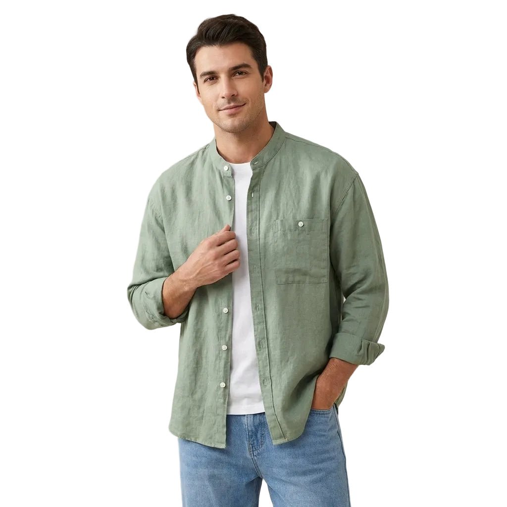 Men's Linen Shirt - Slim Fit Chest Pocket Straight Hem - Hudson Harper - Men Shirt