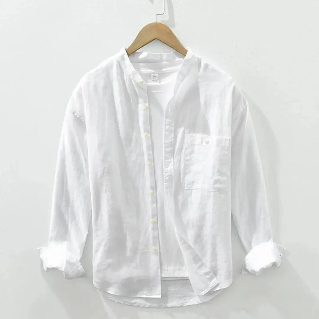 Men's Linen Shirt - Slim Fit Chest Pocket Straight Hem - Hudson Harper - Men Shirt