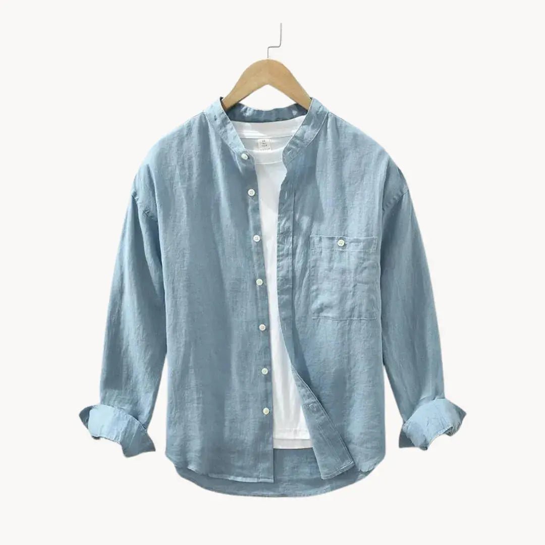 Men's Linen Shirt - Slim Fit Chest Pocket Straight Hem - Hudson Harper - Men Shirt