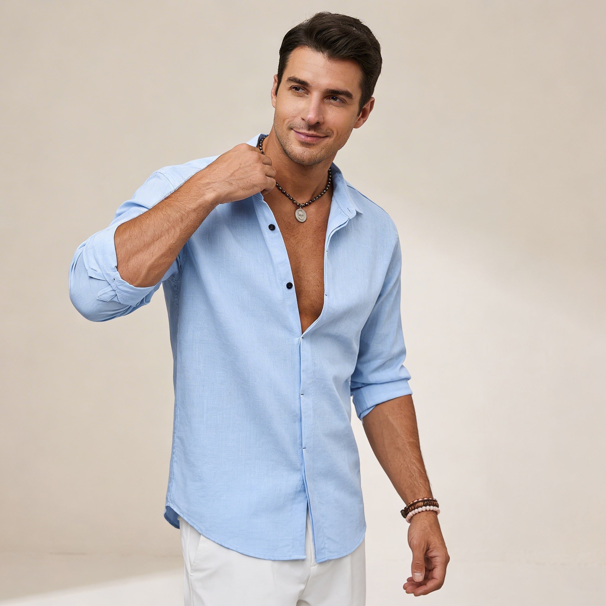 Men's Linen Shirt - Slim Fit Tailored Cut Structured Design - Hudson Harper - Men Shirt