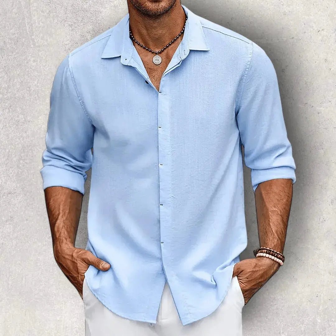 Men's Linen Shirt - Slim Fit Tailored Cut Structured Design - Hudson Harper - Men Shirt