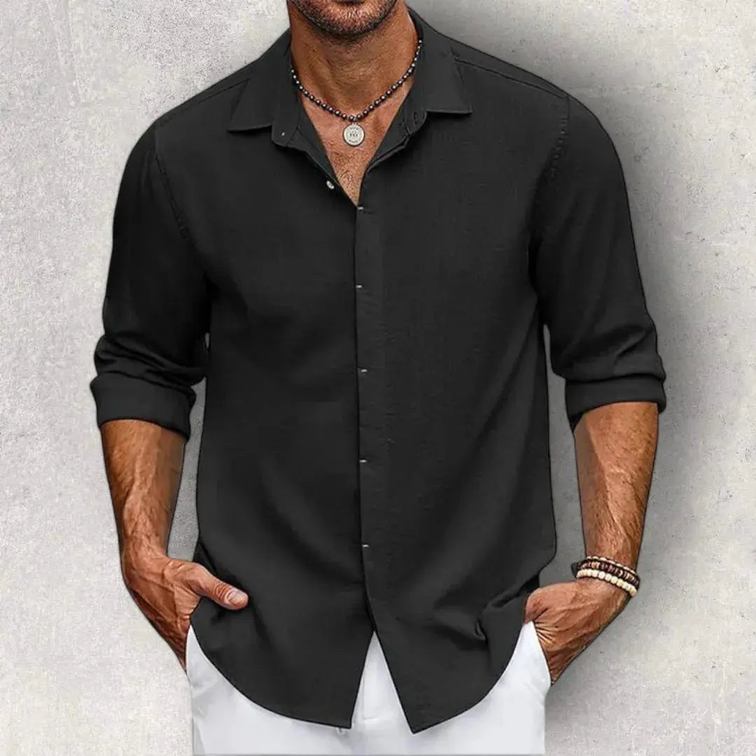Men's Linen Shirt - Slim Fit Tailored Cut Structured Design - Hudson Harper - Men Shirt