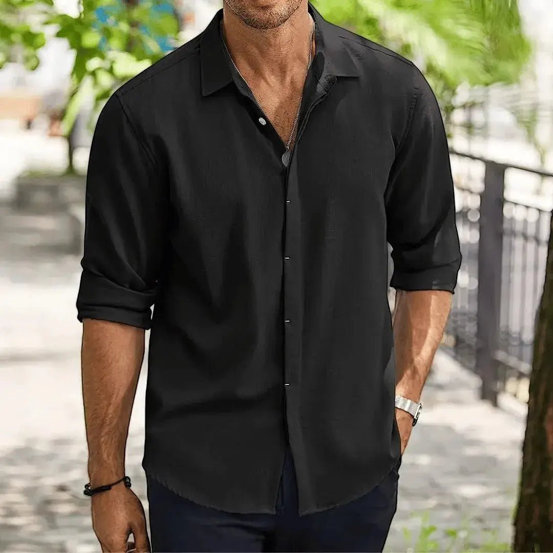 Men's Linen Shirt - Slim Fit Tailored Cut Structured Design - Hudson Harper - Men Shirt