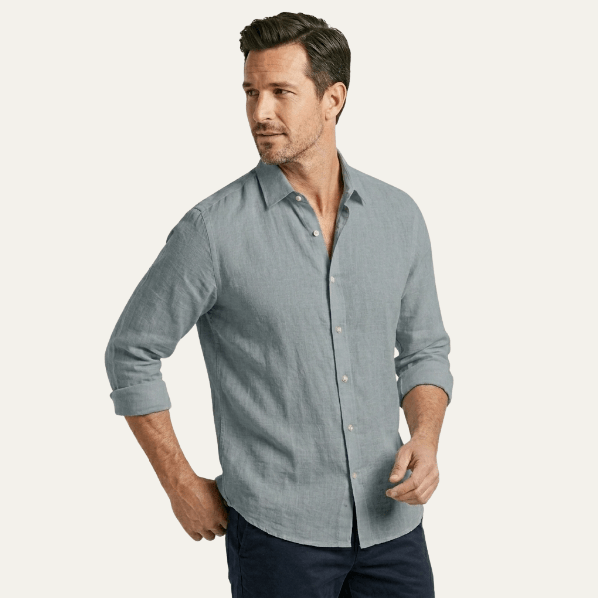 Men's Linen Shirt - Tailored Fit Full Button Placket - Hudson Harper - Men Shirt