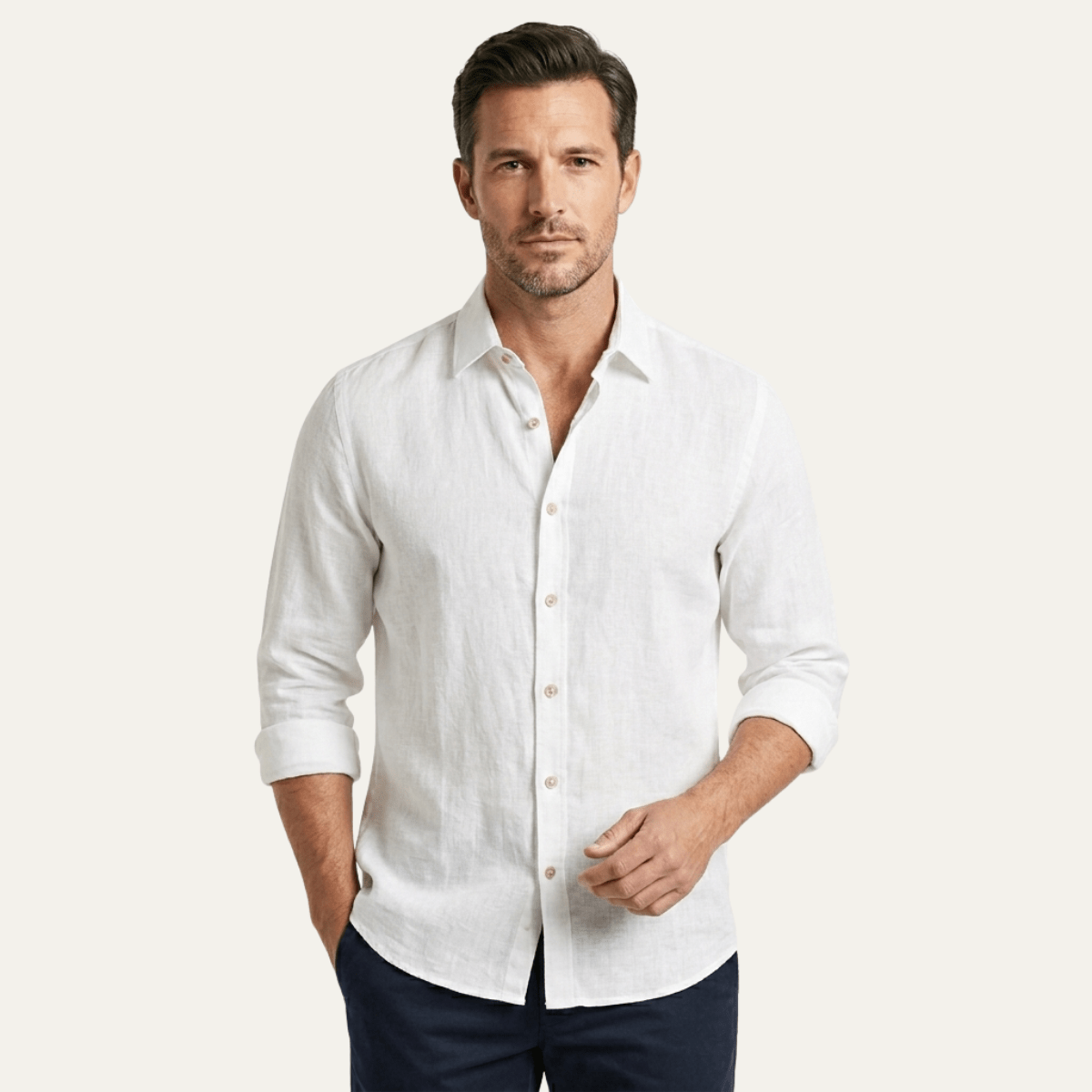 Men's Linen Shirt - Tailored Fit Full Button Placket - Hudson Harper - Men Shirt