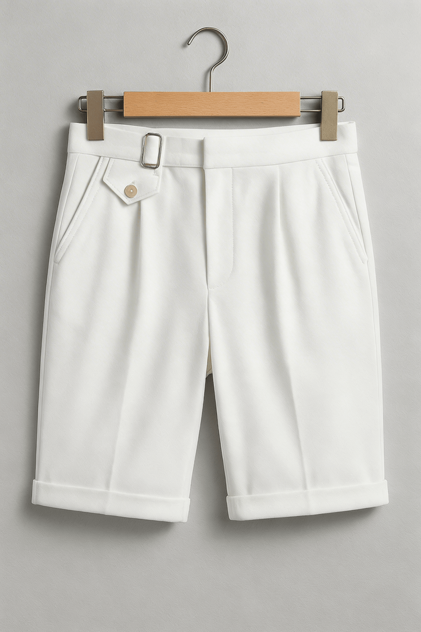 Men's Linen Shorts - Front Pleats Turn - Up Hem Side Buckle Closure - Hudson Harper - Men Shorts