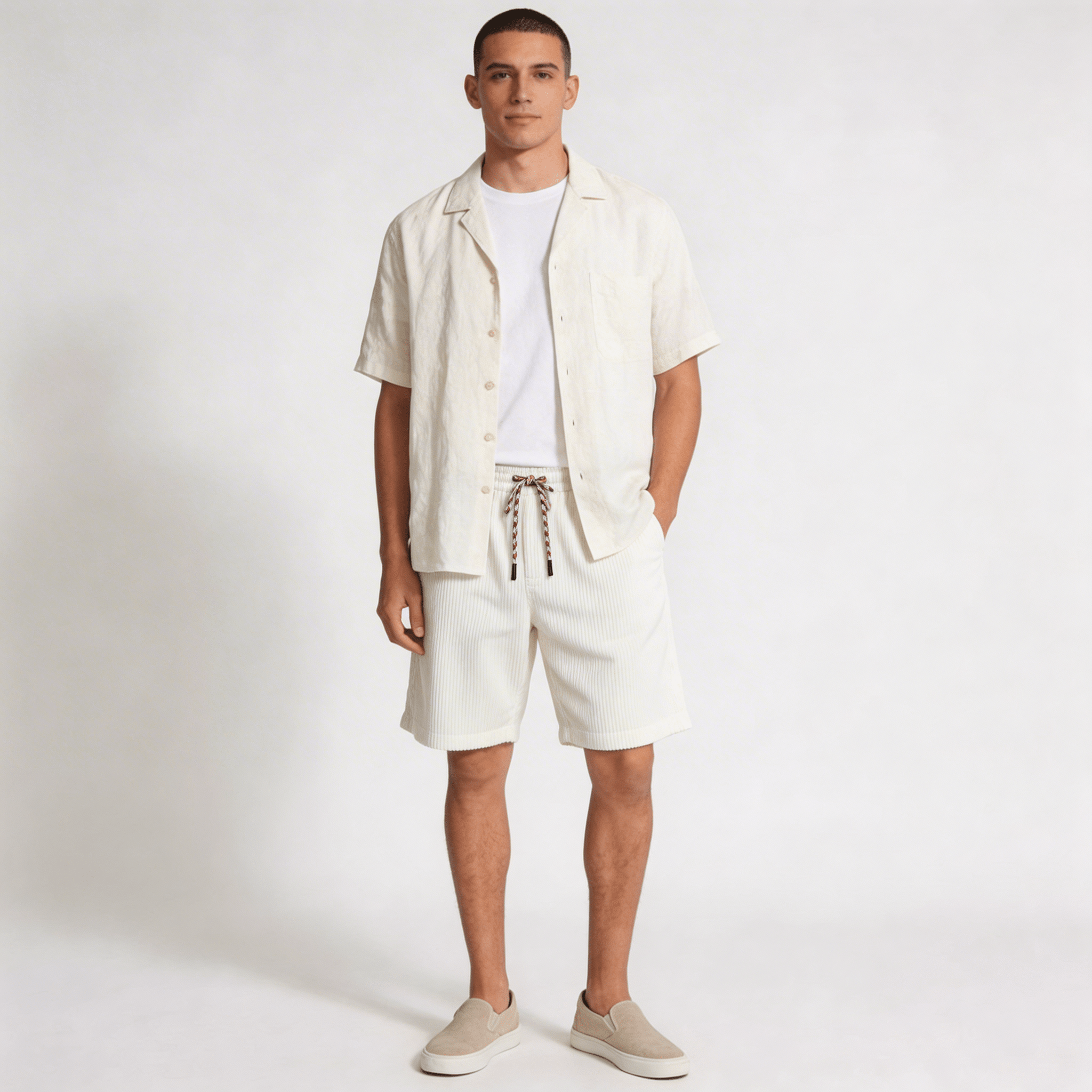 Men's Linen Shorts - Relaxed Fit Above Knee Elastic Waistband - Hudson Harper - Men Shorts