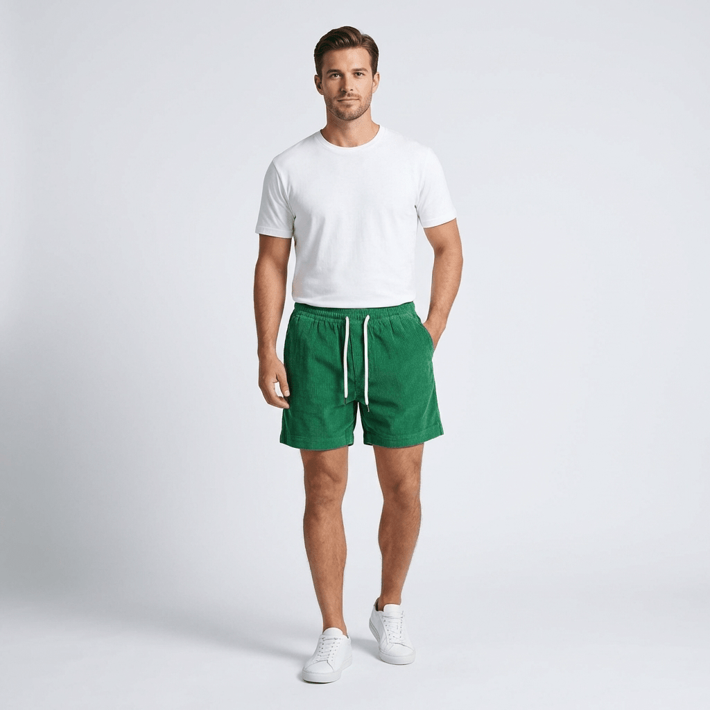 Men's Linen Shorts - Relaxed Fit Mid Length Elastic Waistband - Hudson Harper - Men Shorts
