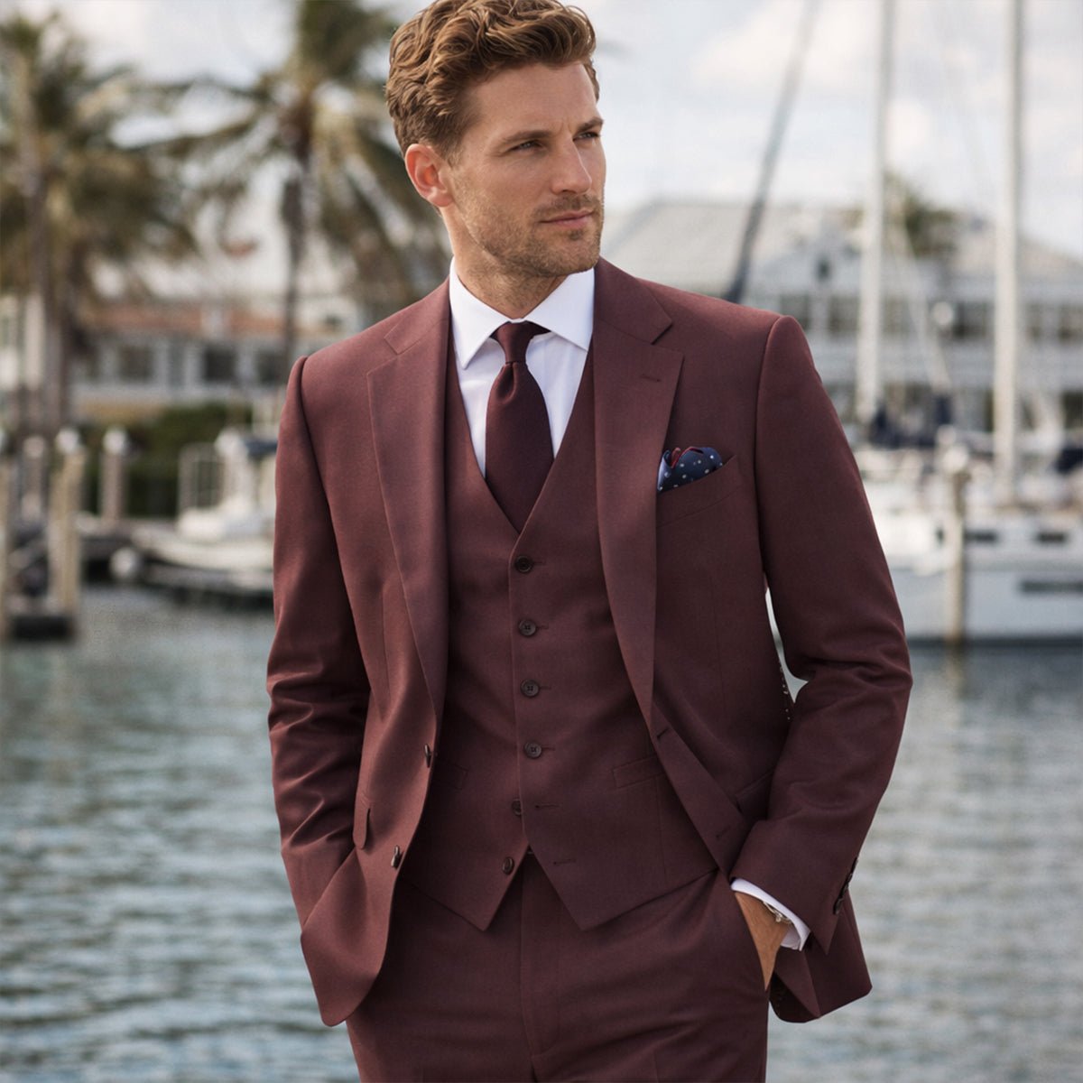 Men's Linen Three - Piece Suit - Tailored Fit Jacket Waistcoat & Trousers - Hudson Harper - Men Suit