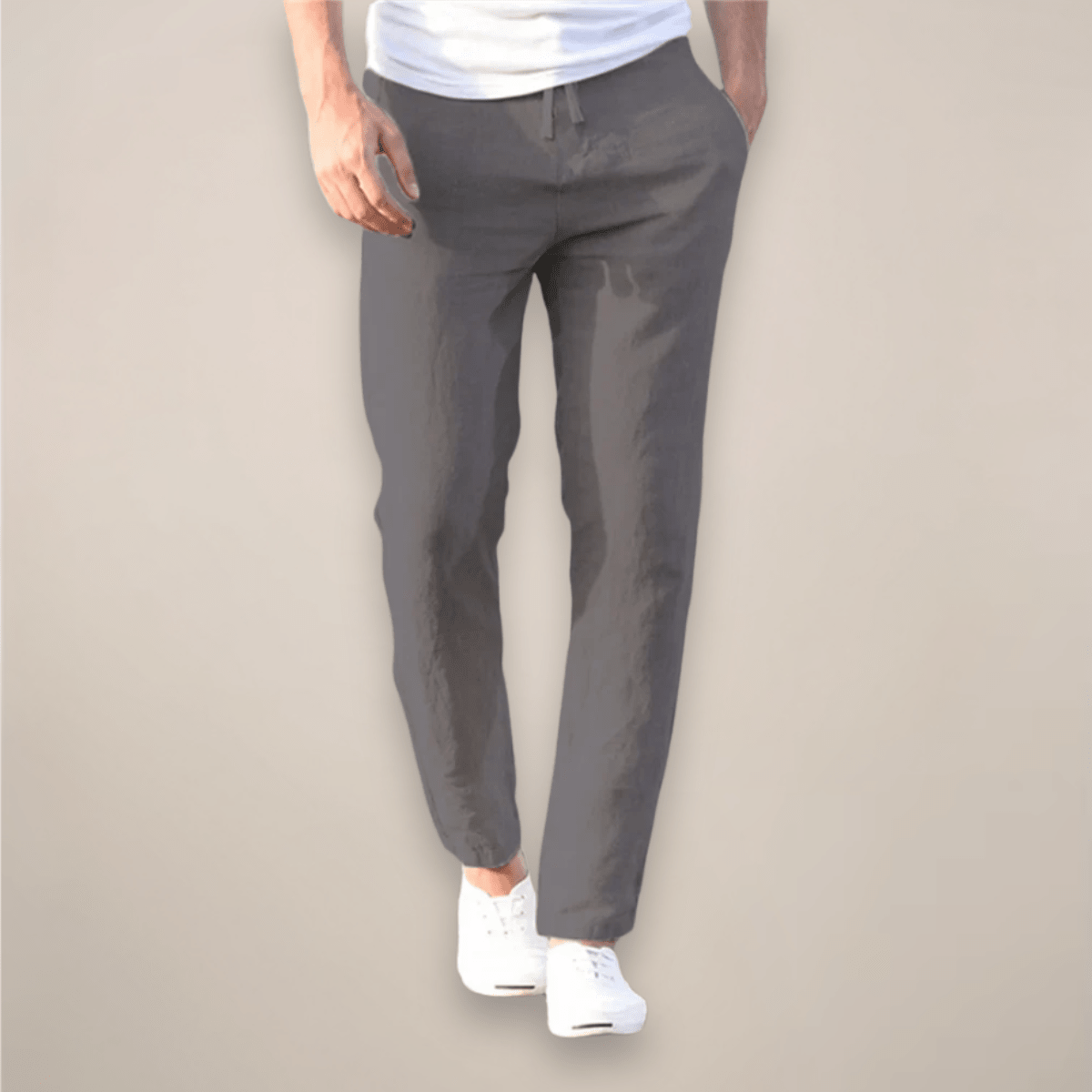 Men's Linen Trousers - Relaxed Fit Long Length Elastic Waistband - Hudson Harper - Men Pants