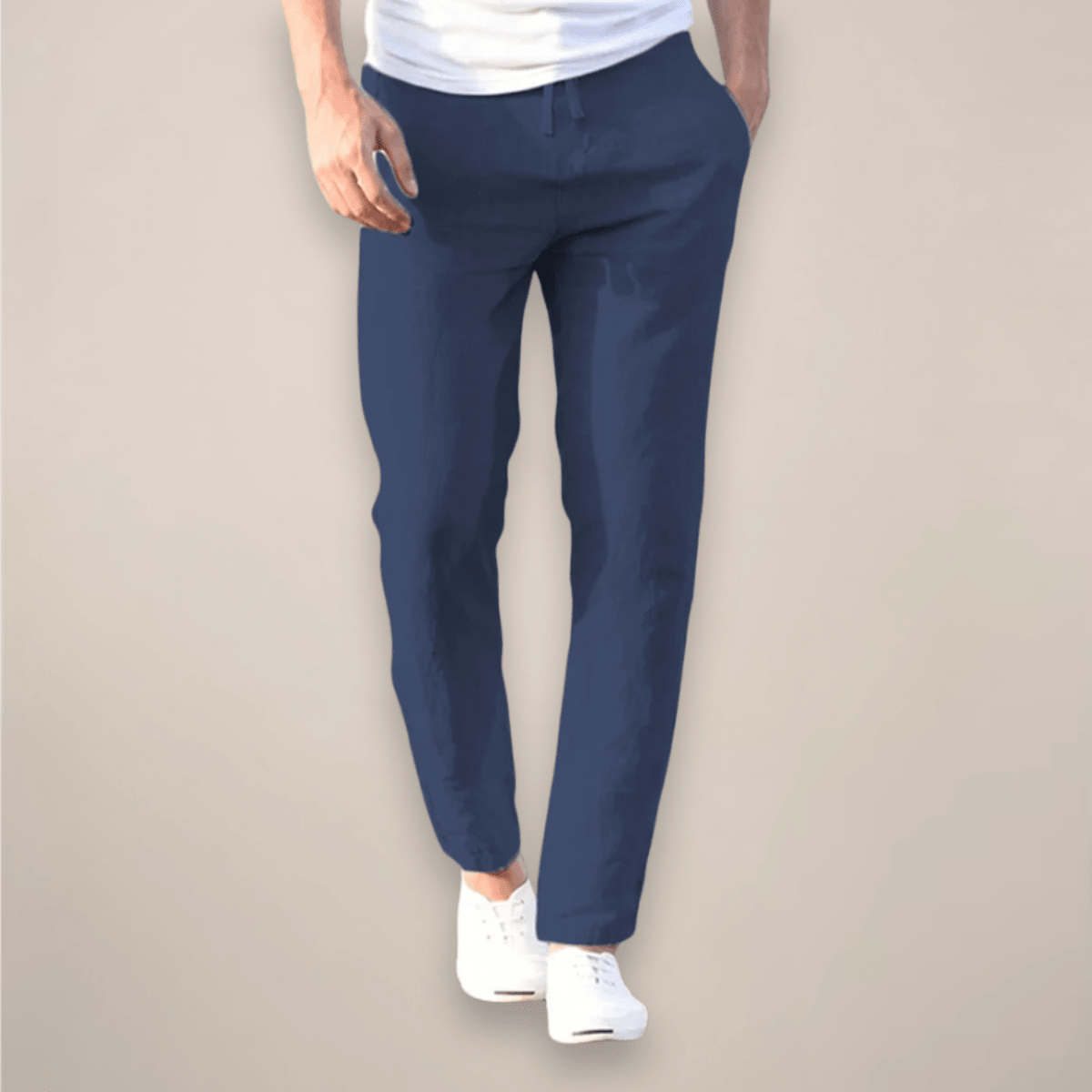 Men's Linen Trousers - Relaxed Fit Long Length Elastic Waistband - Hudson Harper - Men Pants