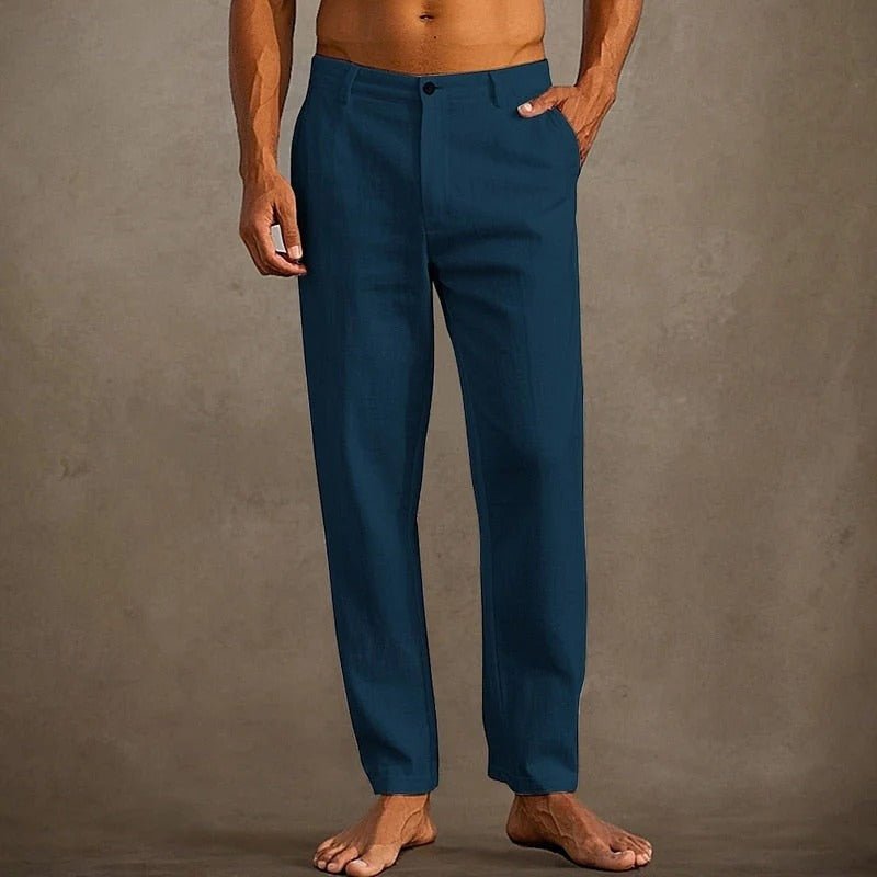 Men's Linen Trousers - Relaxed Fit Straight Leg Button & Zip Closure - Hudson Harper - Men Pants