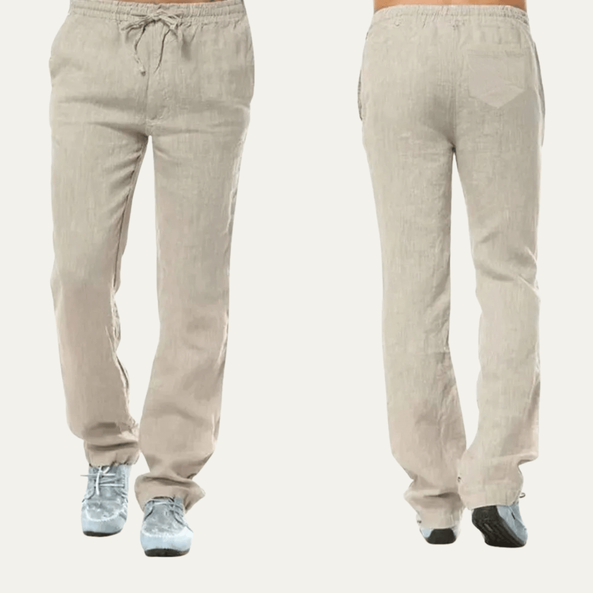 Men's Linen Trousers - Relaxed Fit Straight Leg Drawstring - Hudson Harper - Men Pants