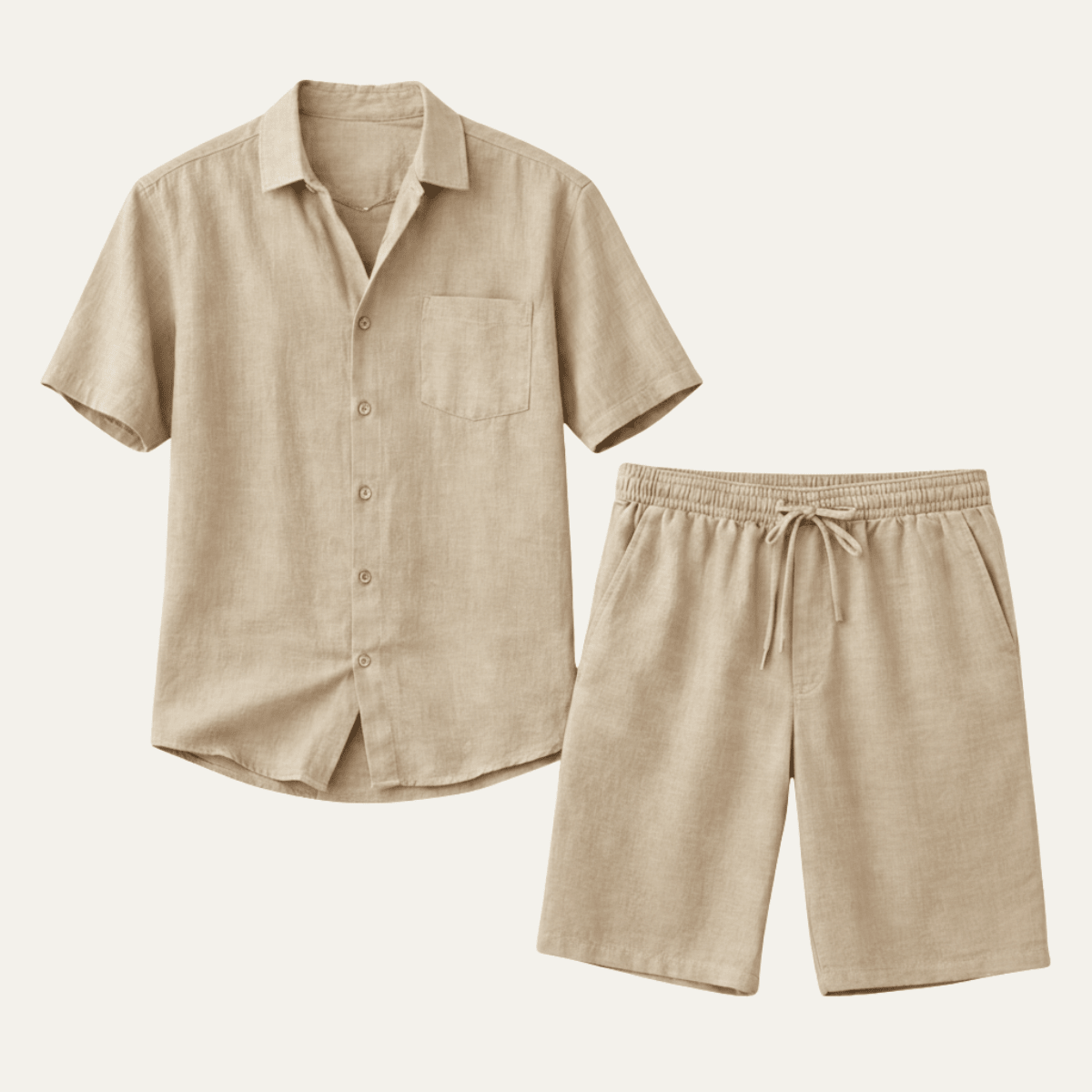 Men's Linen Two - Piece Set - Relaxed Fit Short Sleeve Button Shirt & Shorts - Hudson Harper - Men Set