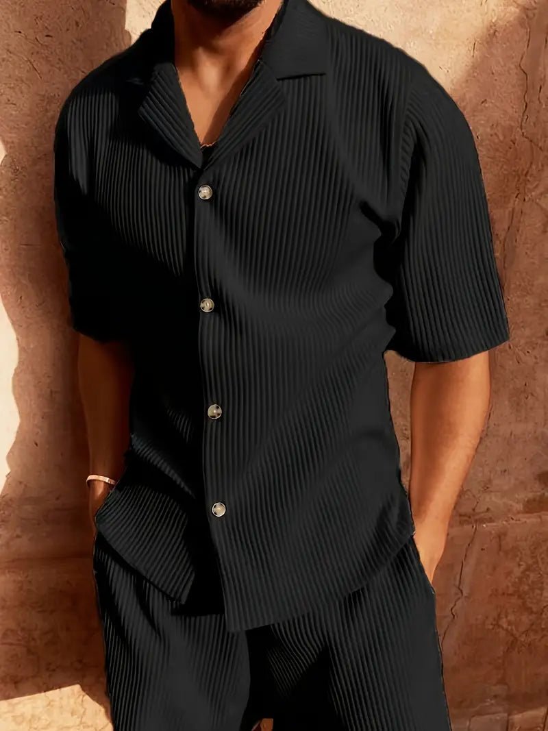 Men's Linen Two - Piece Set - Relaxed Fit Short Sleeve Open Collar & Trousers - Hudson Harper - Men Set