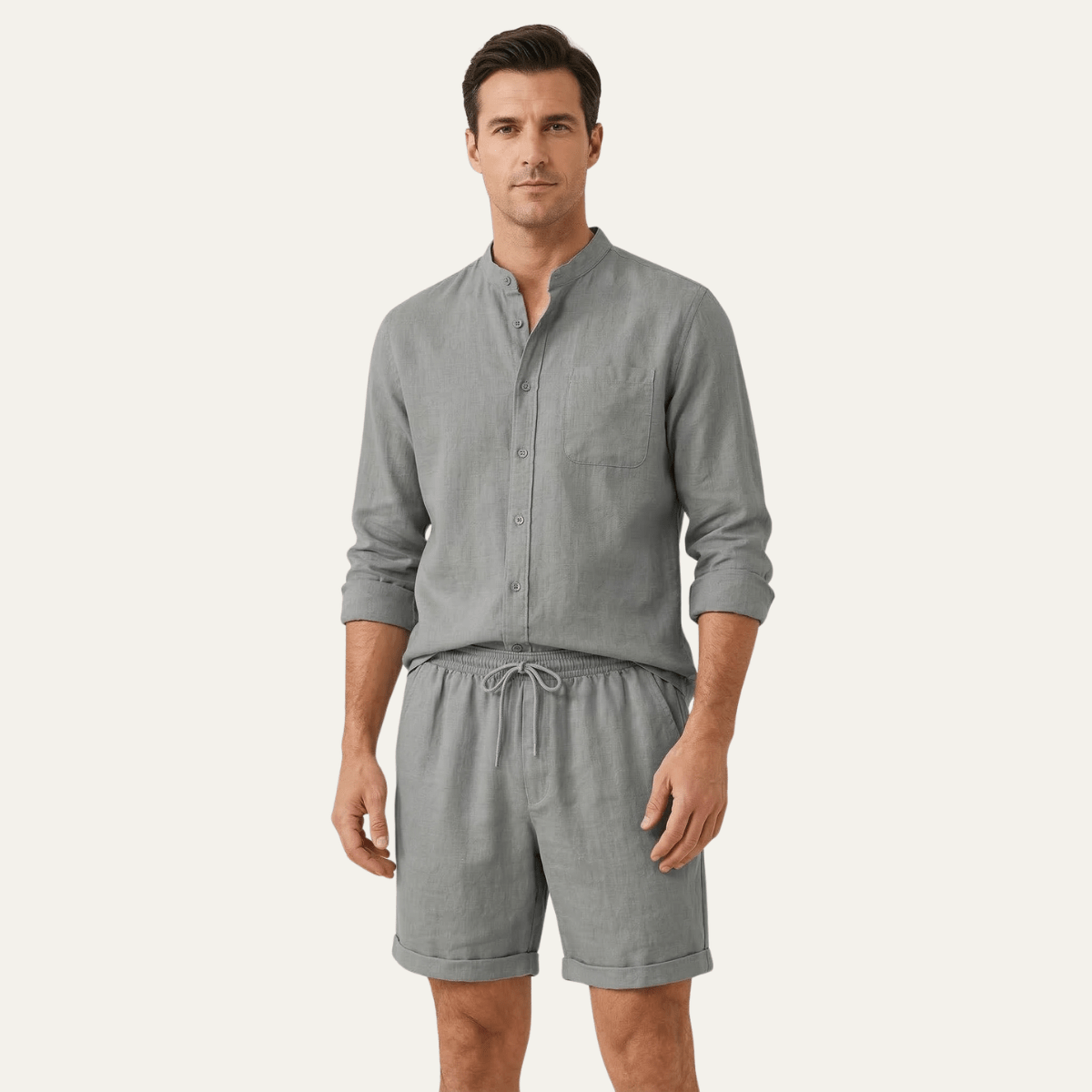 Men's Linen Two - Piece Set - Relaxed Fit Short Sleeve Shirt & Shorts - Hudson Harper - Men Set