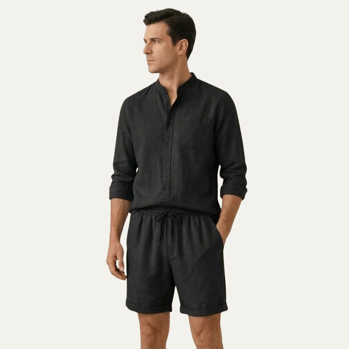 Men's Linen Two - Piece Set - Relaxed Fit Short Sleeve Shirt & Shorts - Hudson Harper - Men Set