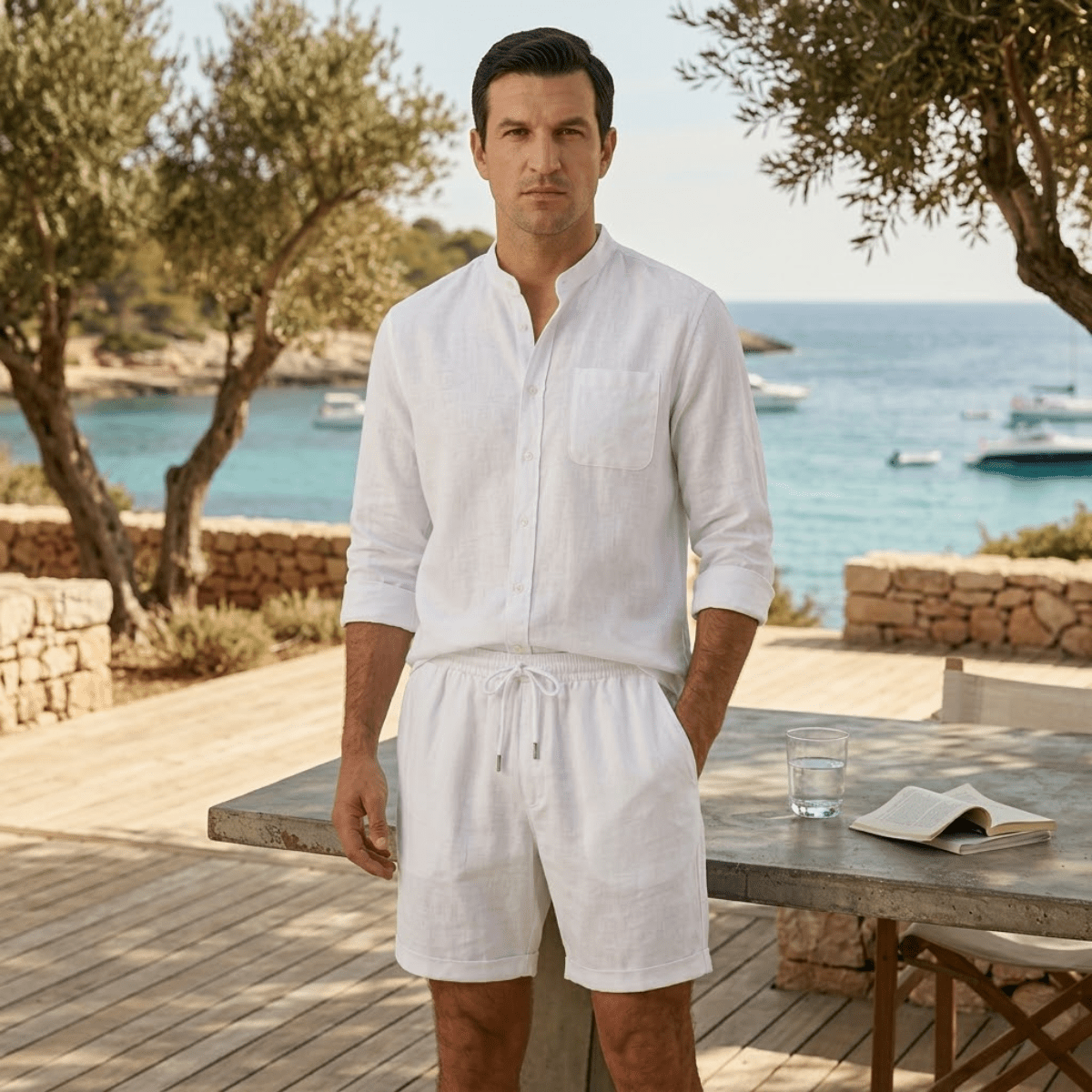 Men's Linen Two - Piece Set - Relaxed Fit Short Sleeve Shirt & Shorts - Hudson Harper - Men Set
