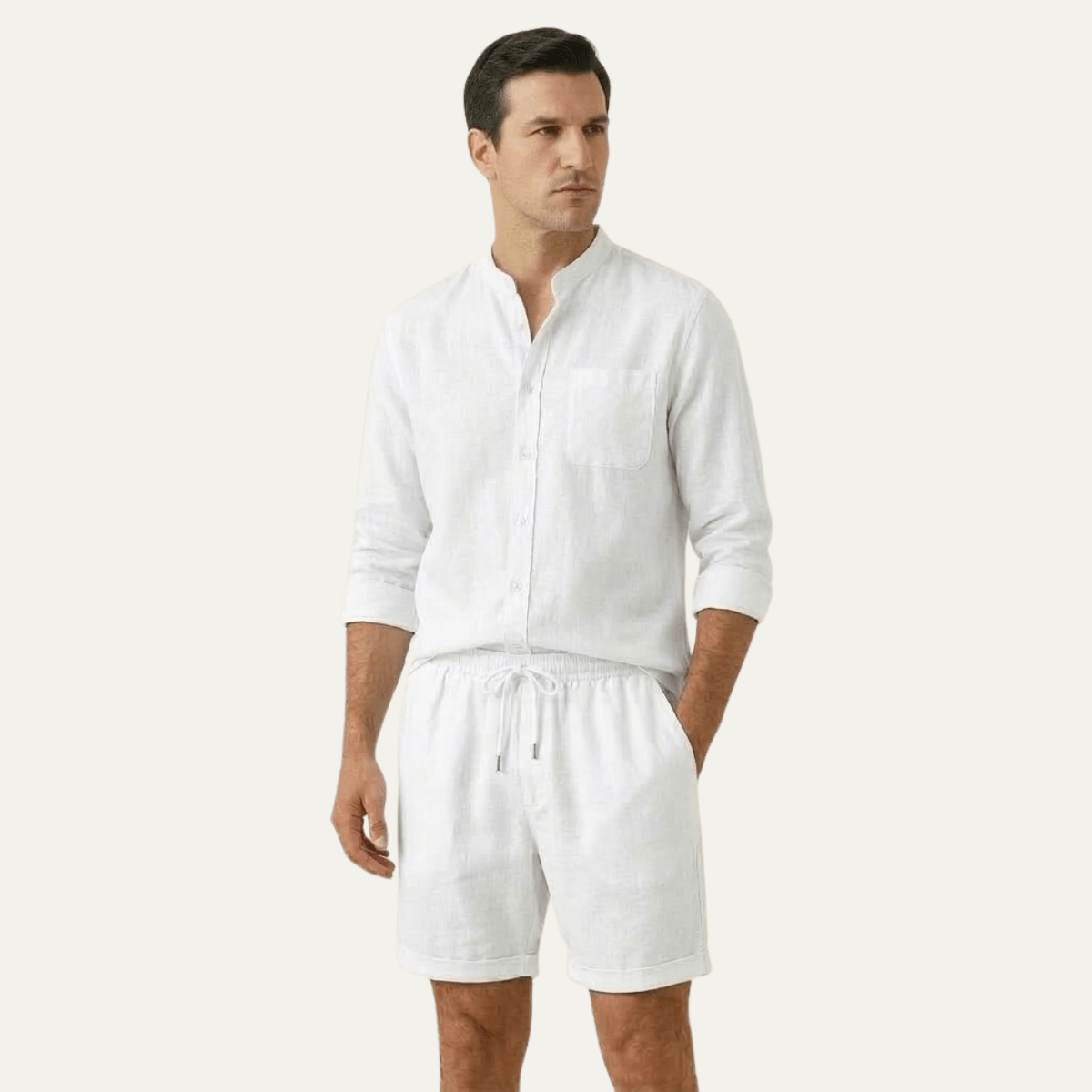 Men's Linen Two - Piece Set - Relaxed Fit Short Sleeve Shirt & Shorts - Hudson Harper - Men Set