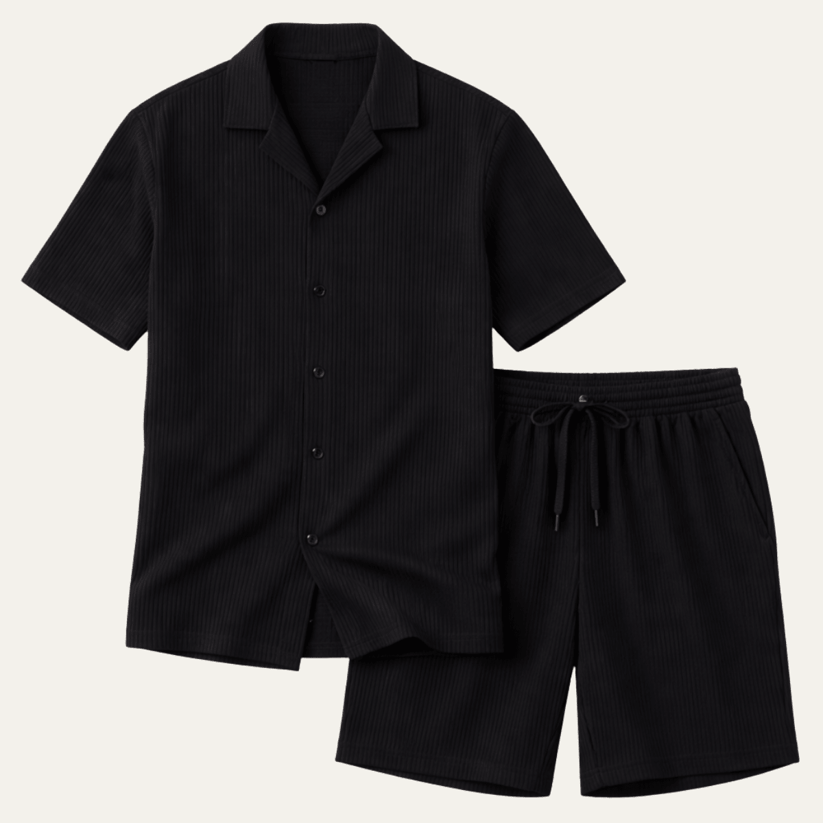 Men's Lounge Set — Ribbed Short Sleeve Top & Drawstring Shorts - Hudson Harper - Men Set