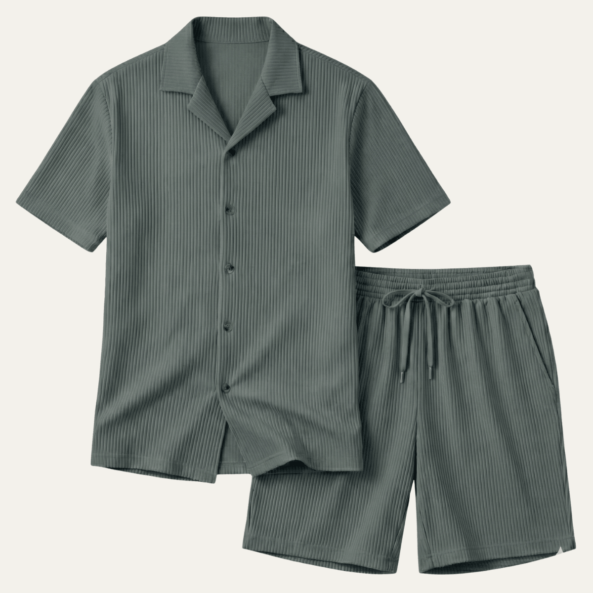 Men's Lounge Set — Ribbed Short Sleeve Top & Drawstring Shorts - Hudson Harper - Men Set