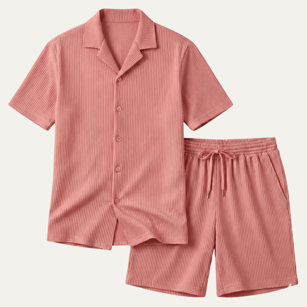 Men's Lounge Set — Ribbed Short Sleeve Top & Drawstring Shorts - Hudson Harper - Men Set