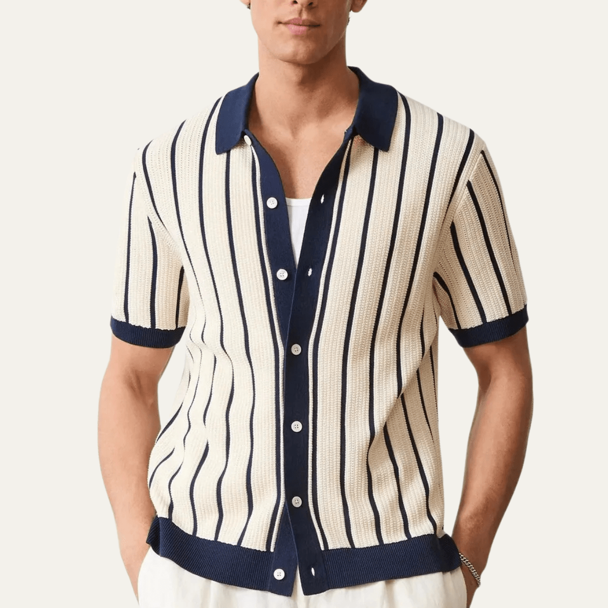 Men's Polo Shirt — Collared Knit Style Full Button Closure - Hudson Harper - Men Shirt