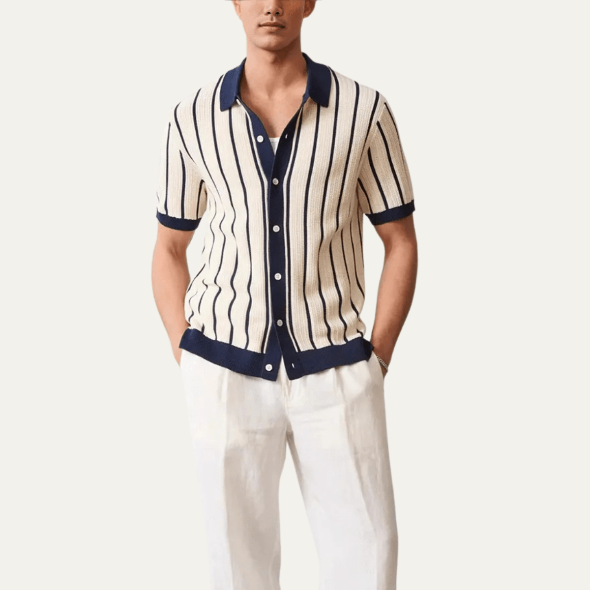 Men's Polo Shirt — Collared Knit Style Full Button Closure - Hudson Harper - Men Shirt