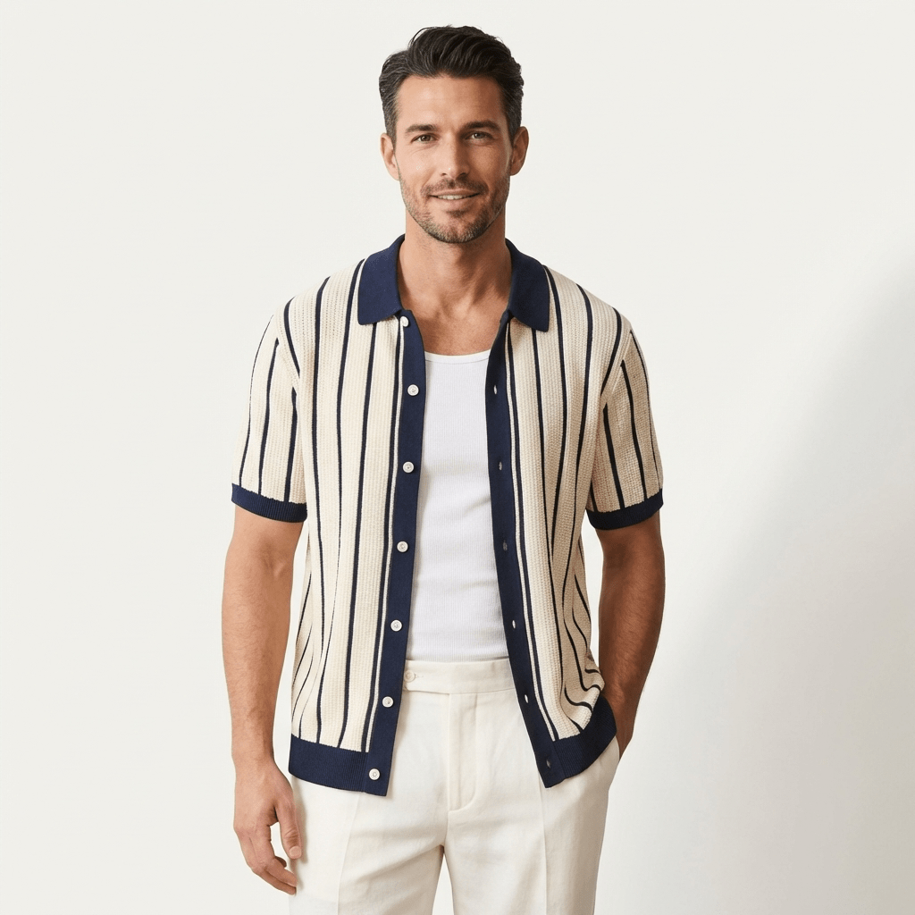 Men's Polo Shirt — Collared Knit Style Full Button Closure - Hudson Harper - Men Shirt
