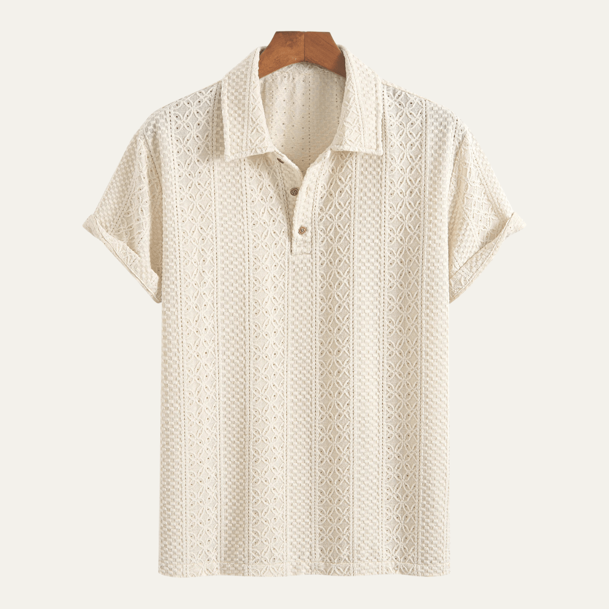 Men's Polo Shirt — Jacquard Knit Short Sleeve Button Placket - Hudson Harper - Men Shirt