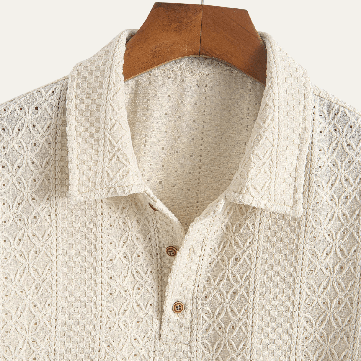Men's Polo Shirt — Jacquard Knit Short Sleeve Button Placket - Hudson Harper - Men Shirt