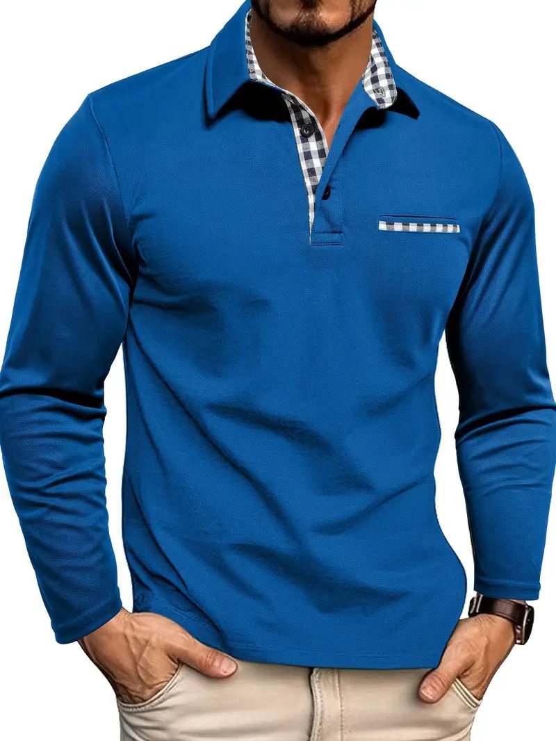 Men's Polo Shirt — Regular Fit Long Sleeve Button Placket - Hudson Harper - Men Shirt