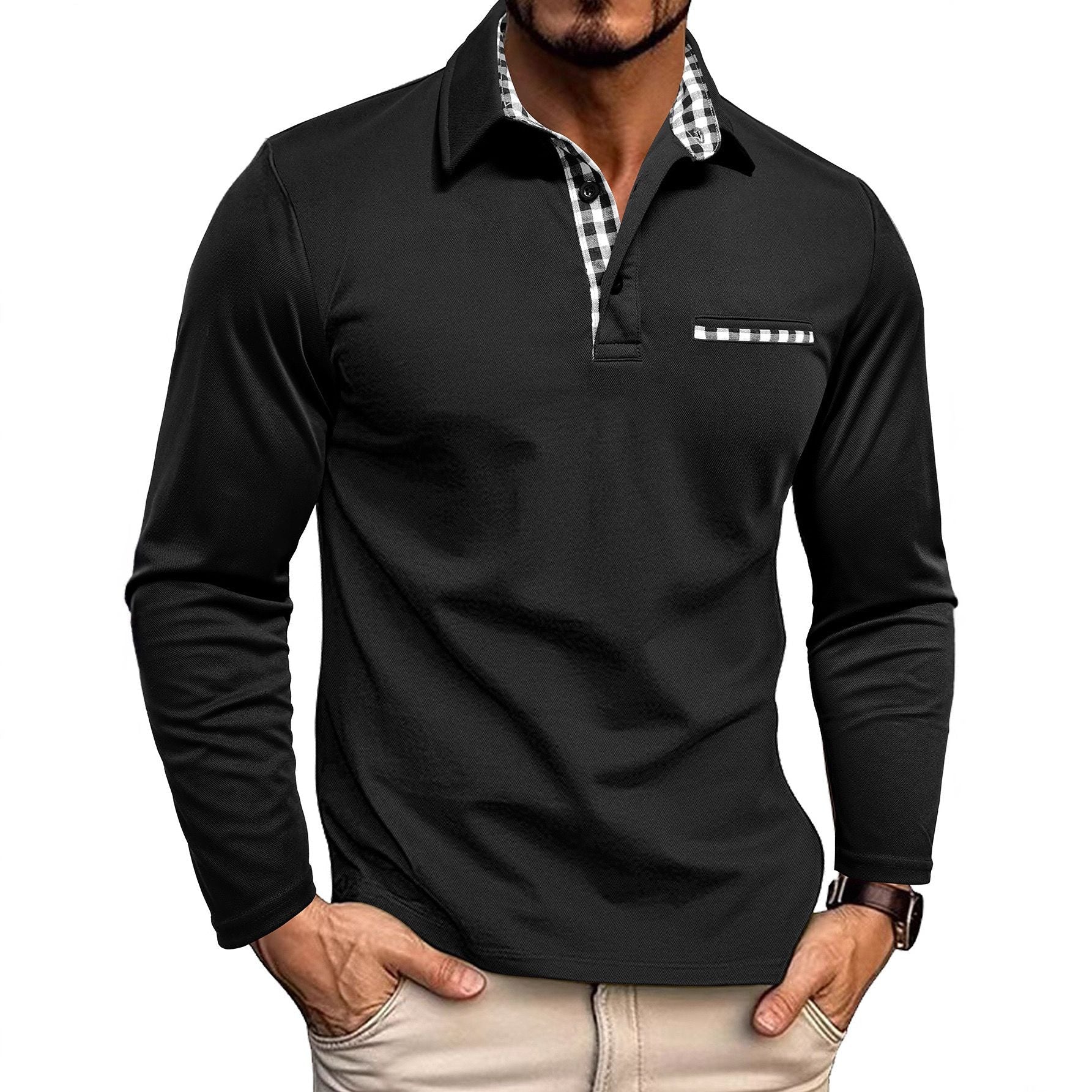 Men's Polo Shirt — Regular Fit Long Sleeve Button Placket - Hudson Harper - Men Shirt
