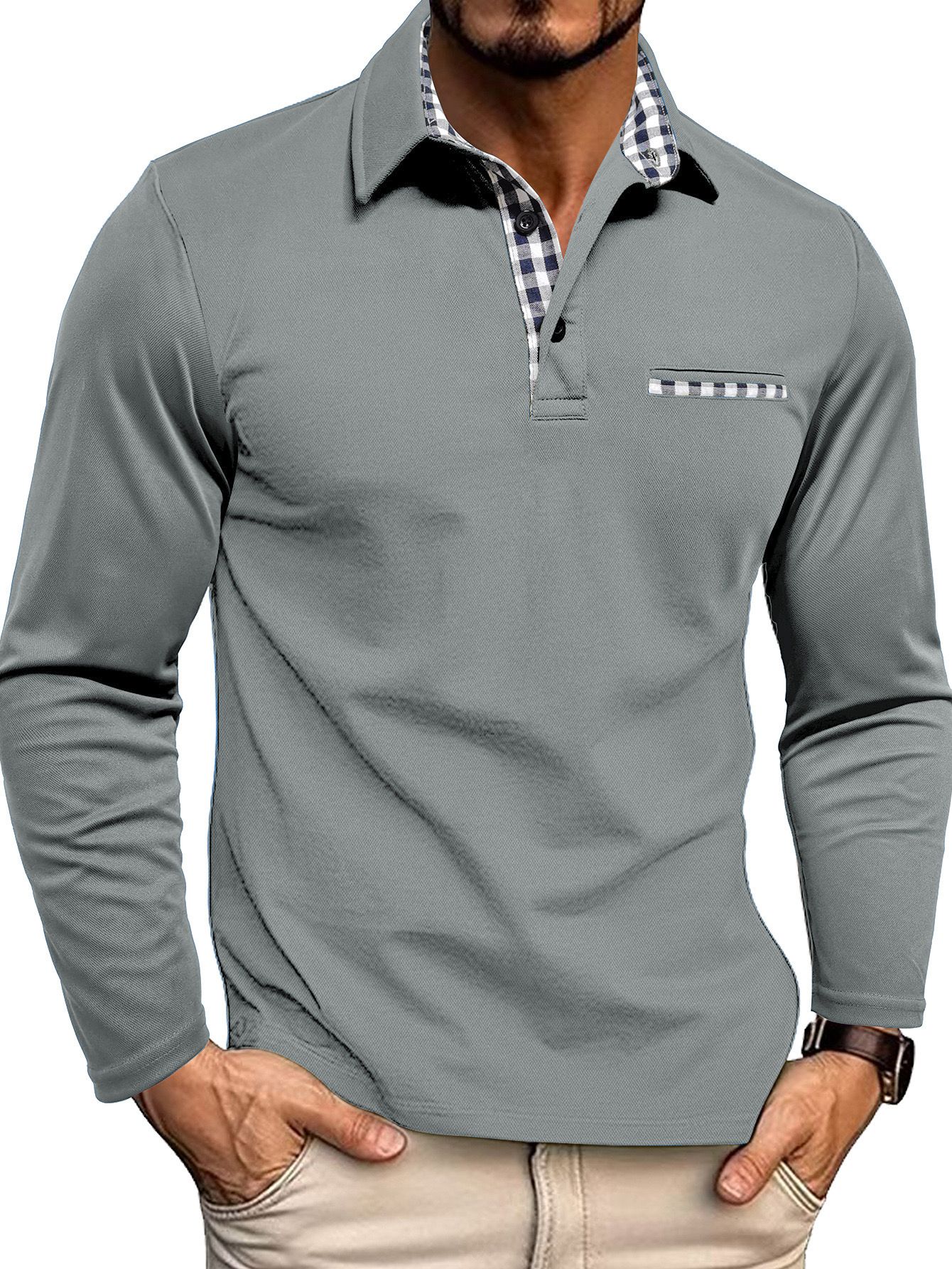 Men's Polo Shirt — Regular Fit Long Sleeve Button Placket - Hudson Harper - Men Shirt